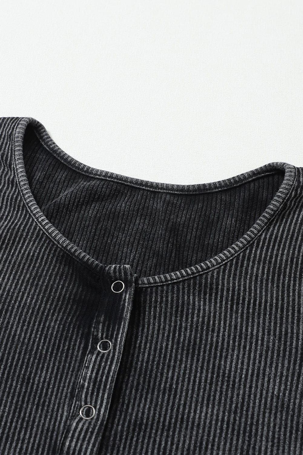 Dark Grey Ribbed Knit Henley