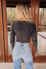 Dark Grey Ribbed Knit Henley