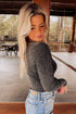 Dark Grey Ribbed Knit Henley