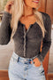 Dark Grey Ribbed Knit Henley