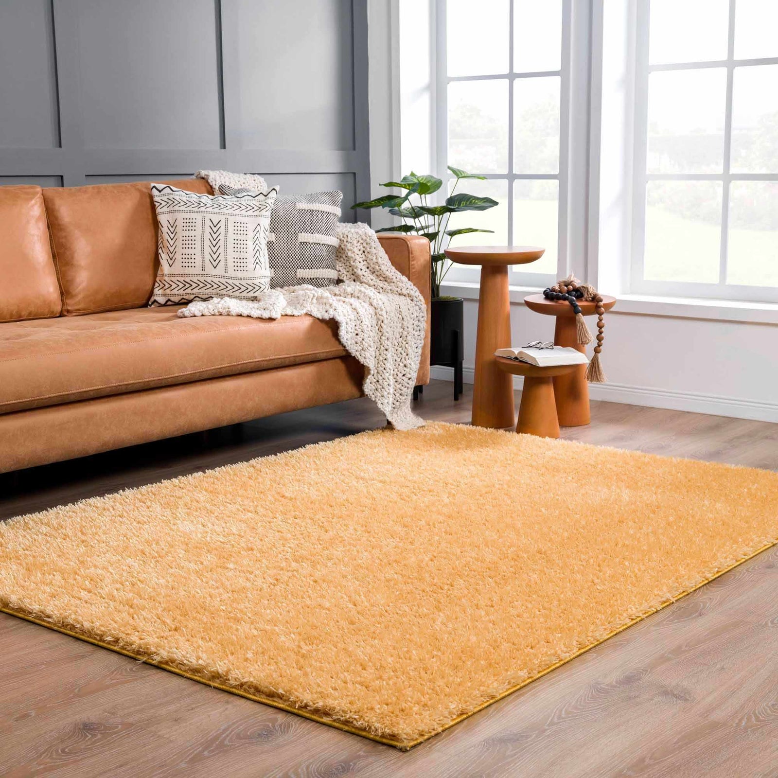 Alfombra de pelo largo Faina Solid Gold lavable