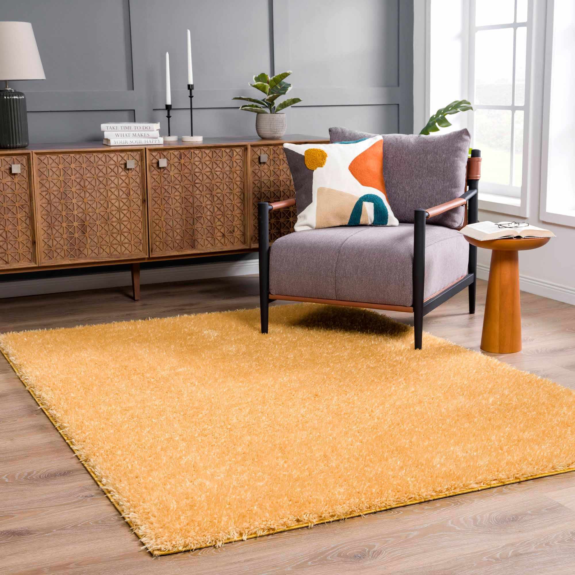 Alfombra de pelo largo Faina Solid Gold lavable