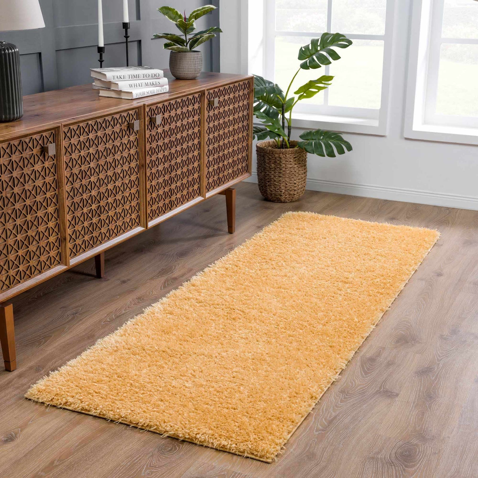 Alfombra de pelo largo Faina Solid Gold lavable