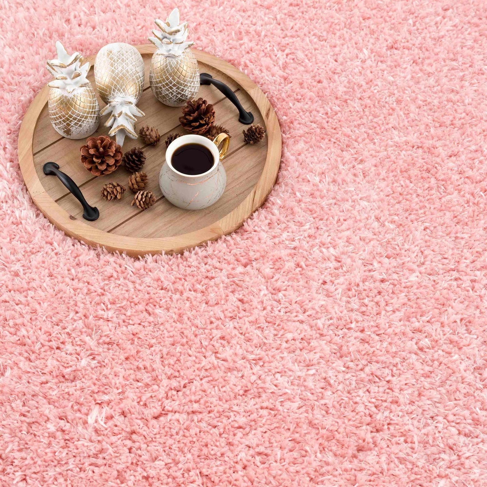 Alfombra peluda lavable Faina de color rosa sólido