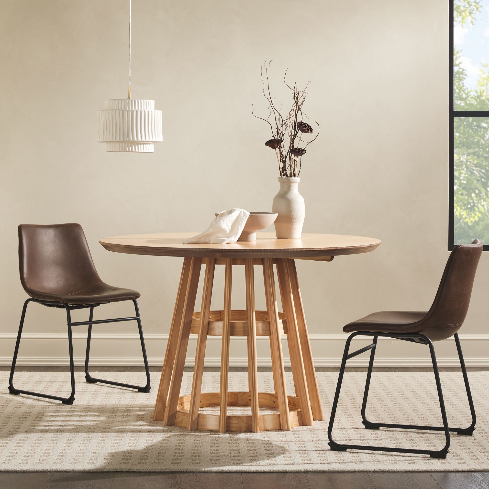 Mesa de comedor moderna redonda de madera maciza de 48 pulgadas