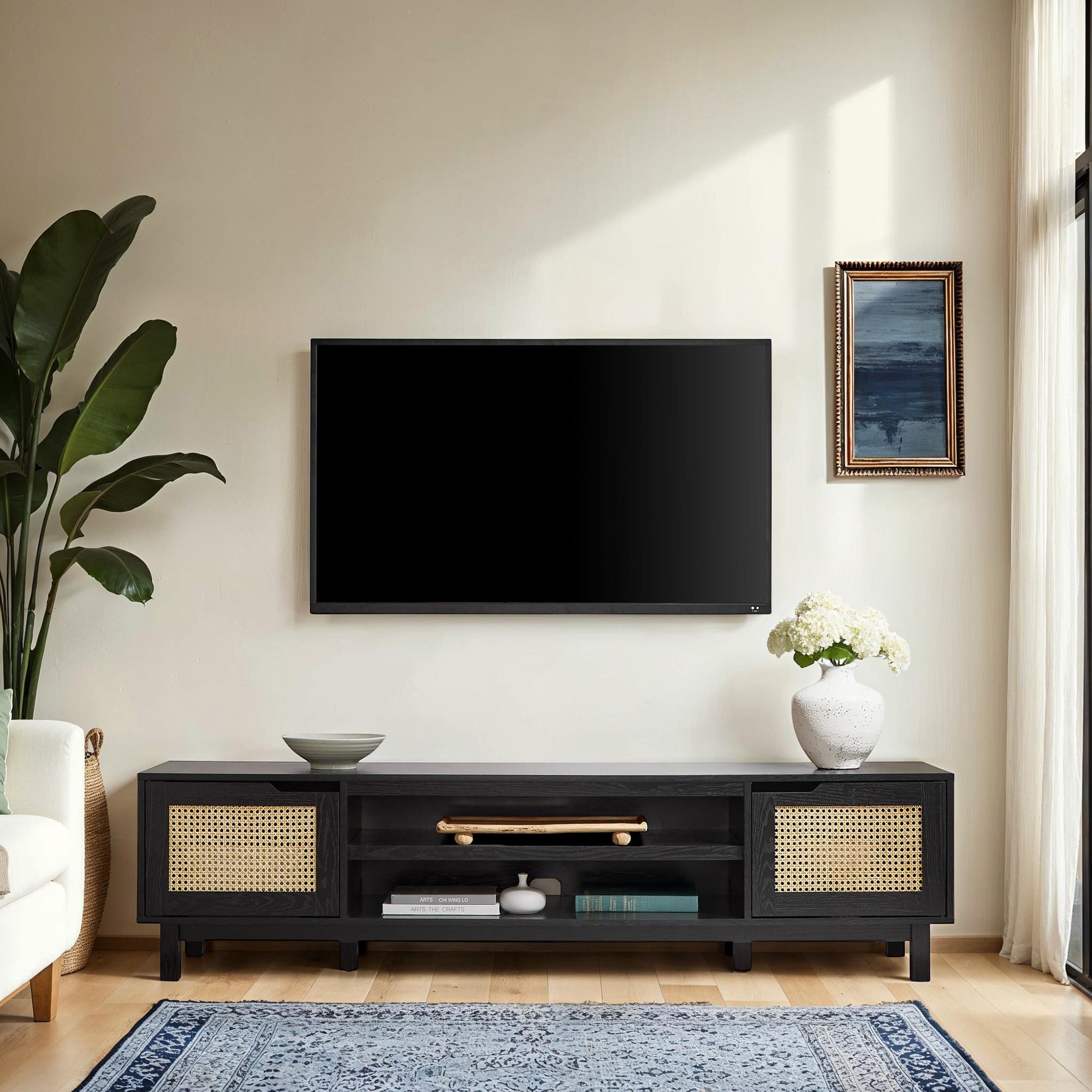 Mueble de TV de ratán sintético con dos puertas Hamkke Boho