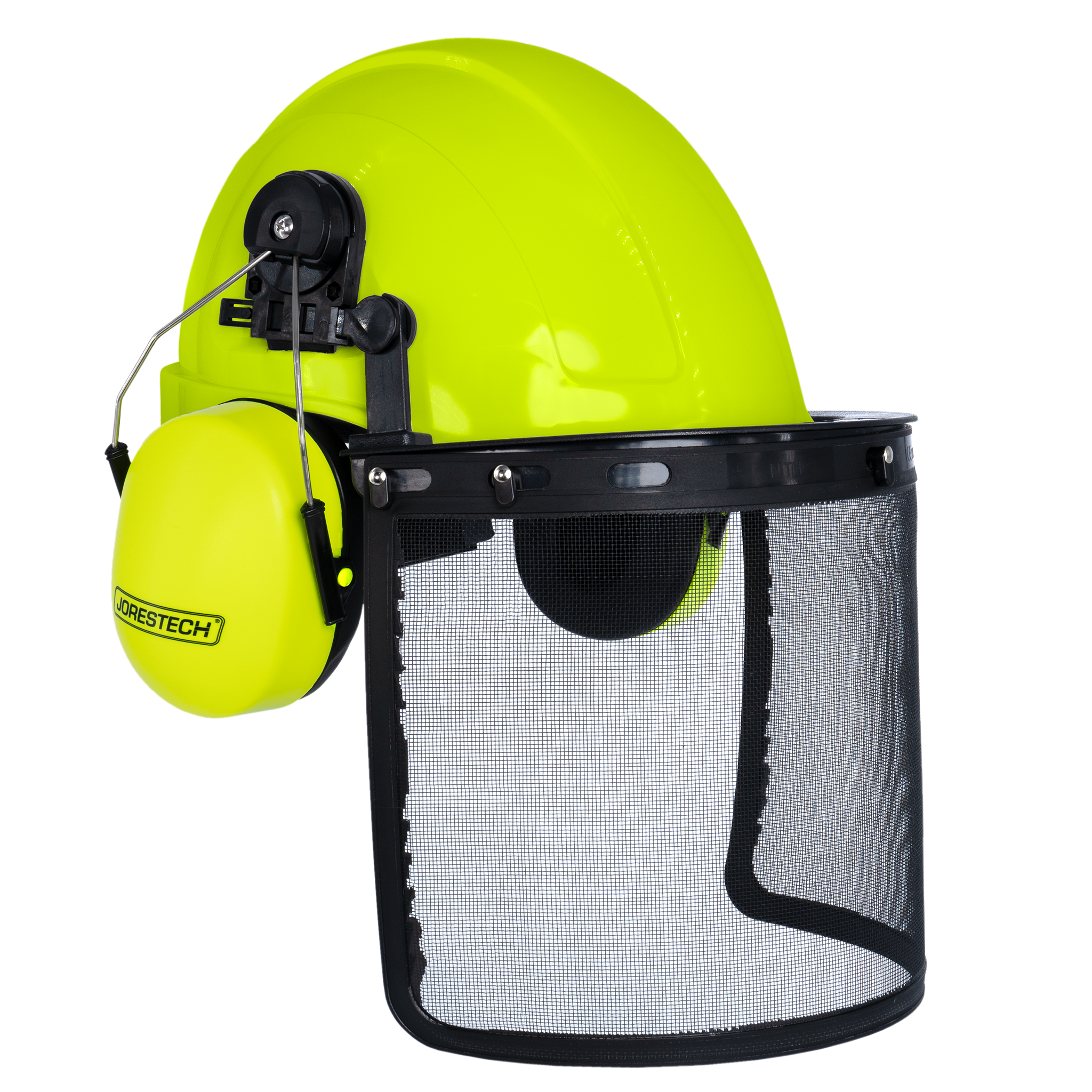 Safety Cap-Style Helmet System with Iron Mesh Face Shield and Earmuffs Lime