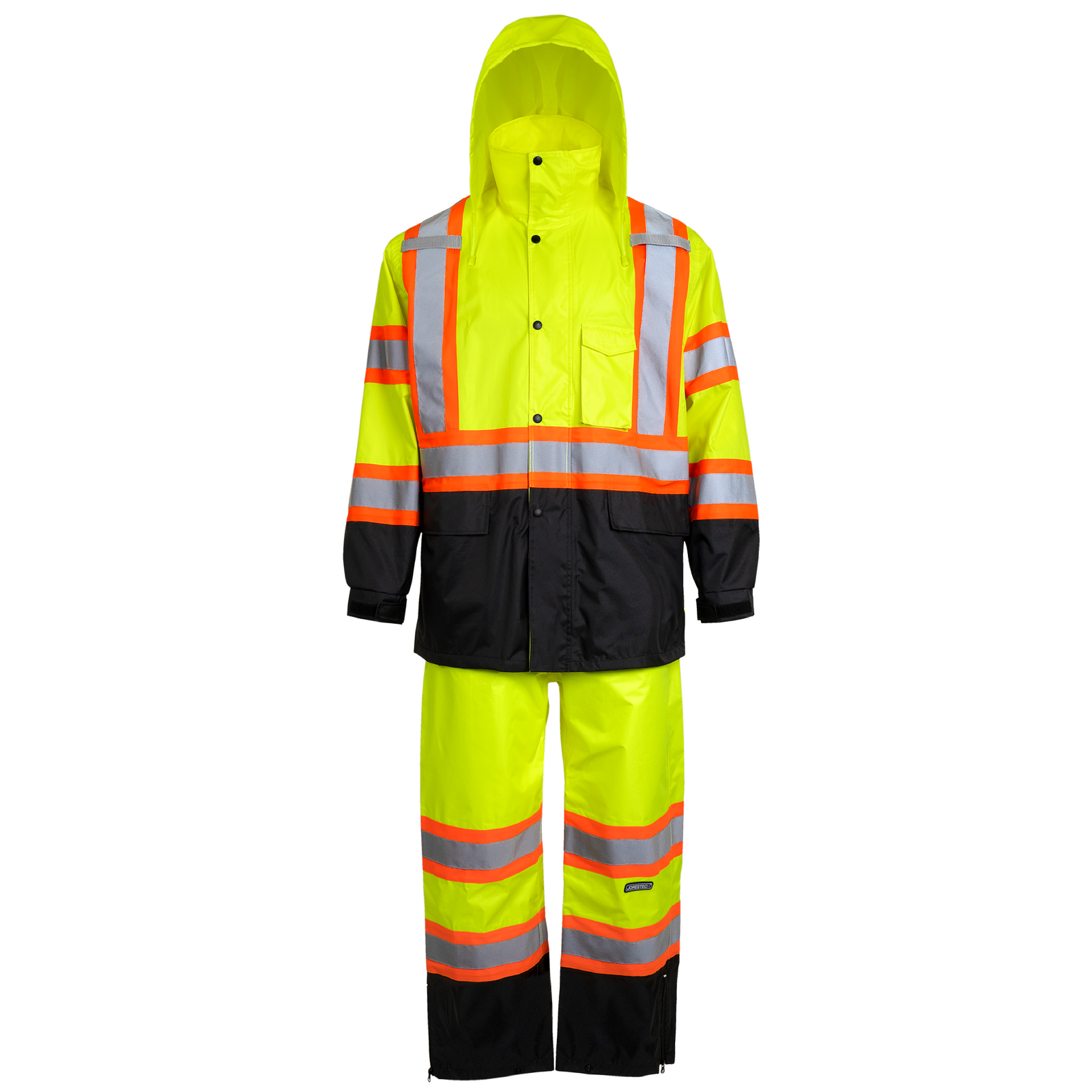 Hi-Vis Two Tone Rain Set with X Reflective Strips On Back