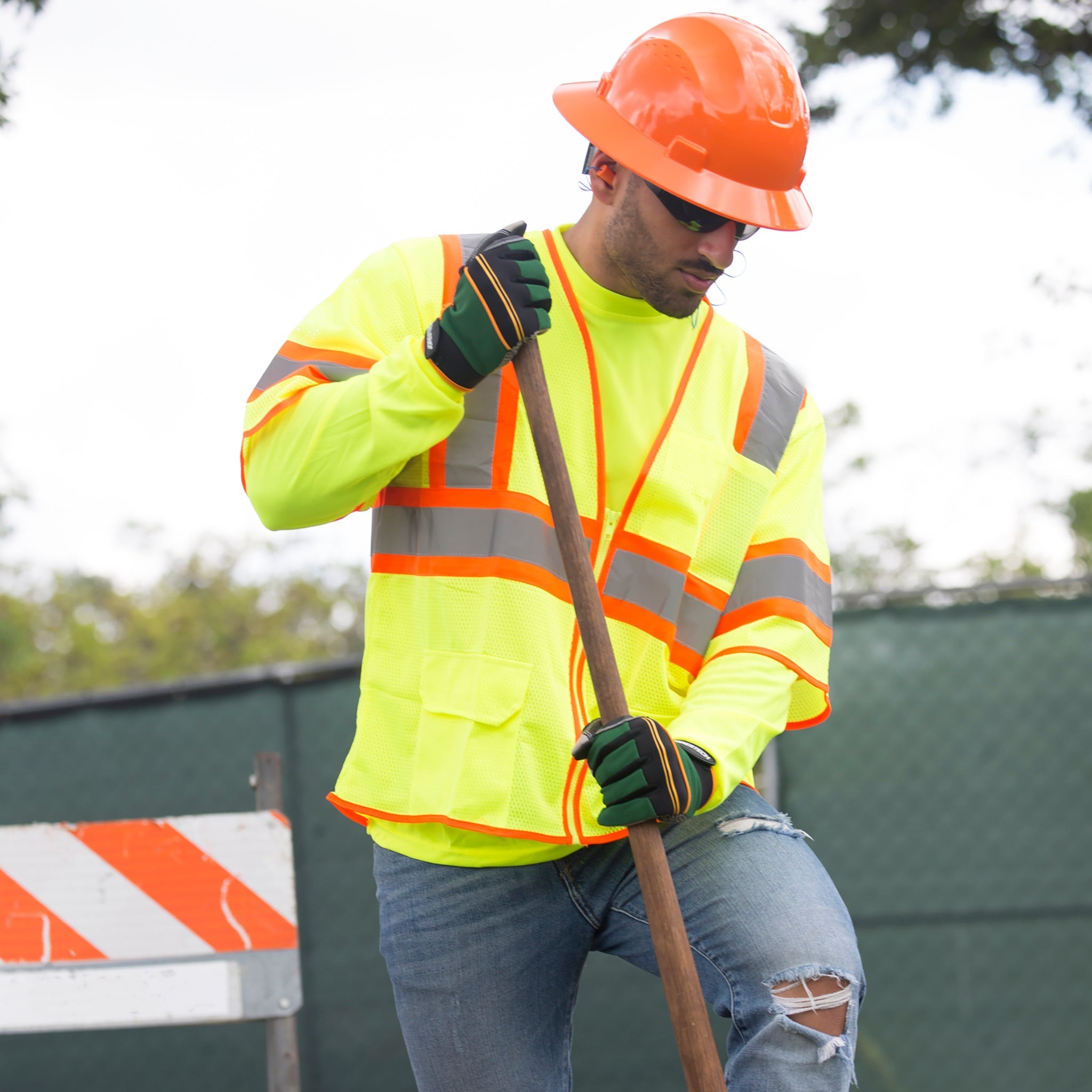 Hi-Vis Two Toned Mesh Sleeved Safety Vest with 2” Reflective Strips and Pockets