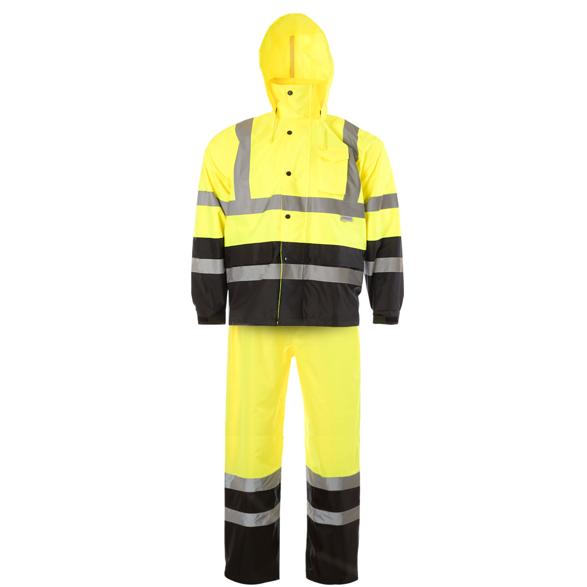 Hi-Vis Yellow/Black Rain Set - Pants & Jacket with 2" Reflective Strips