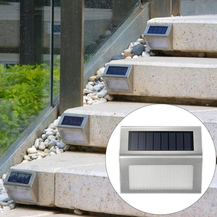 Luces LED solares para escalones de acero inoxidable | Encendido y apagado automático desde el anochecer hasta el amanecer | (Modelo 2024) 