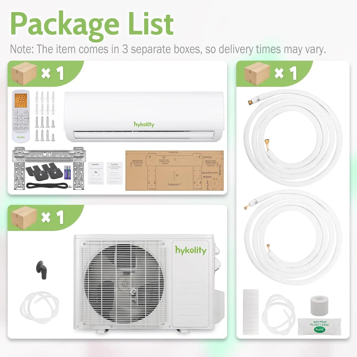 Wifi Enabled 12,000 BTU Mini Split Air Conditioner & Heater, 19 SEER2 115V Split AC Unit Ductless Inverter System with Heat Pump, Installation Kits - Cools Rooms up to 750 Sq.Ft