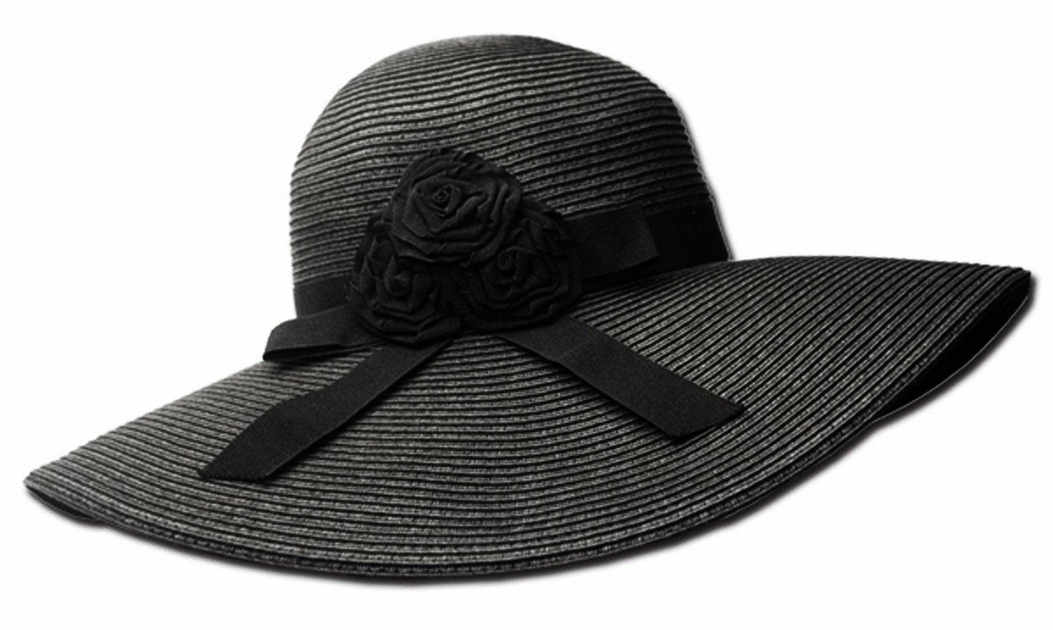 Sombrero flexible de ala ancha Sakkas para mujer, 100 % paja de papel con detalle floral y UPF 50+