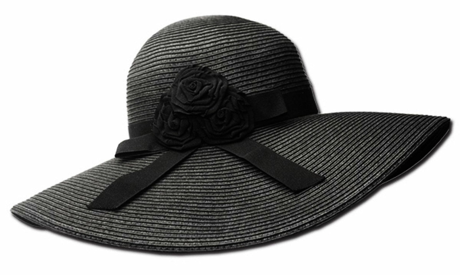 Sombrero flexible de ala ancha Sakkas para mujer, 100 % paja de papel con detalle floral y UPF 50+