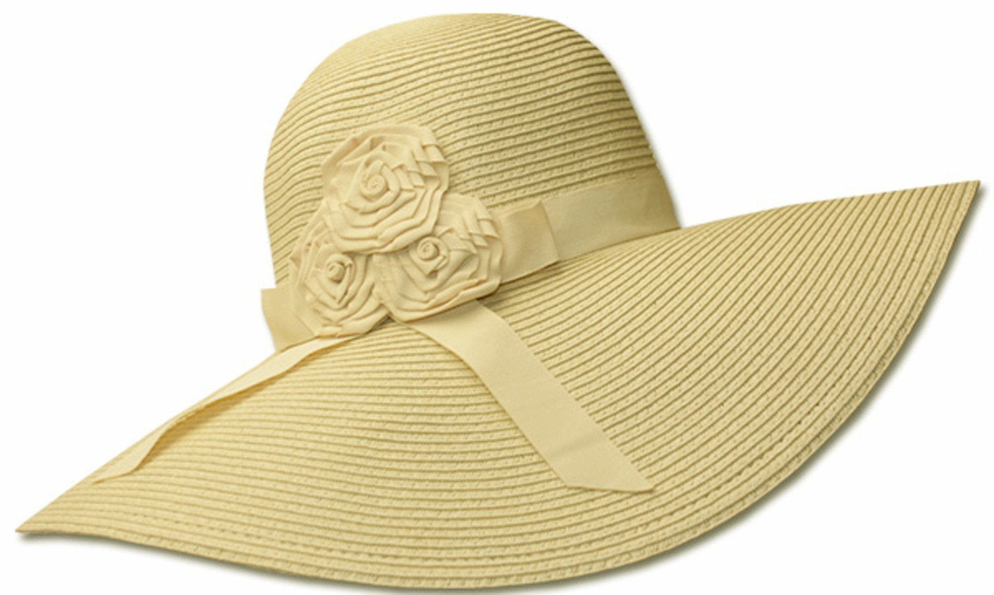 Sombrero flexible de ala ancha Sakkas para mujer, 100 % paja de papel con detalle floral y UPF 50+
