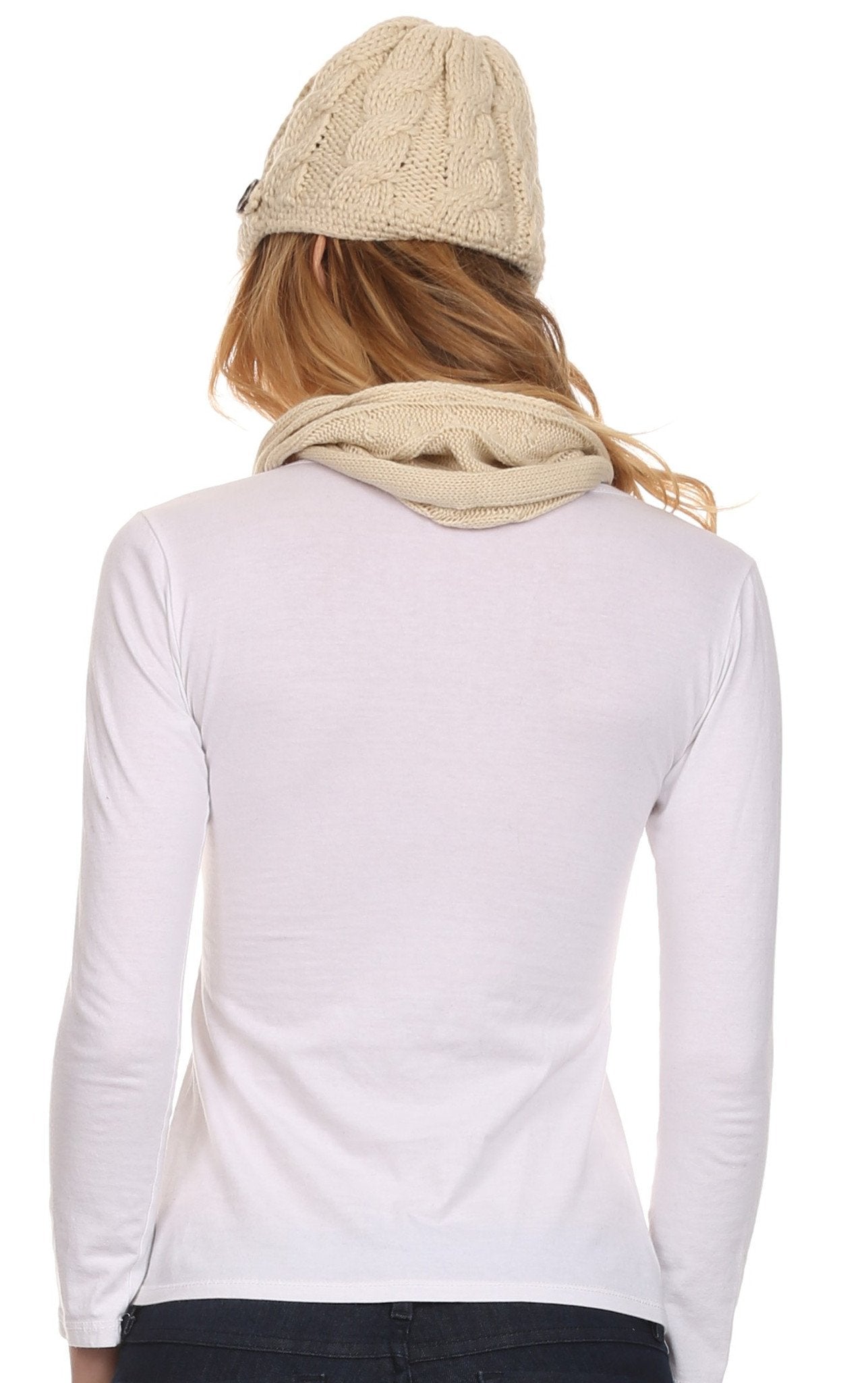 Conjunto de gorro, bufanda y visera de punto con cable y botón para mujer de Sakkas (2 piezas)