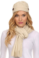 Conjunto de gorro, bufanda y visera de punto con cable y botón para mujer de Sakkas (2 piezas)