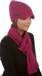 Conjunto de gorro, bufanda y visera de punto con cable y botón para mujer de Sakkas (2 piezas)