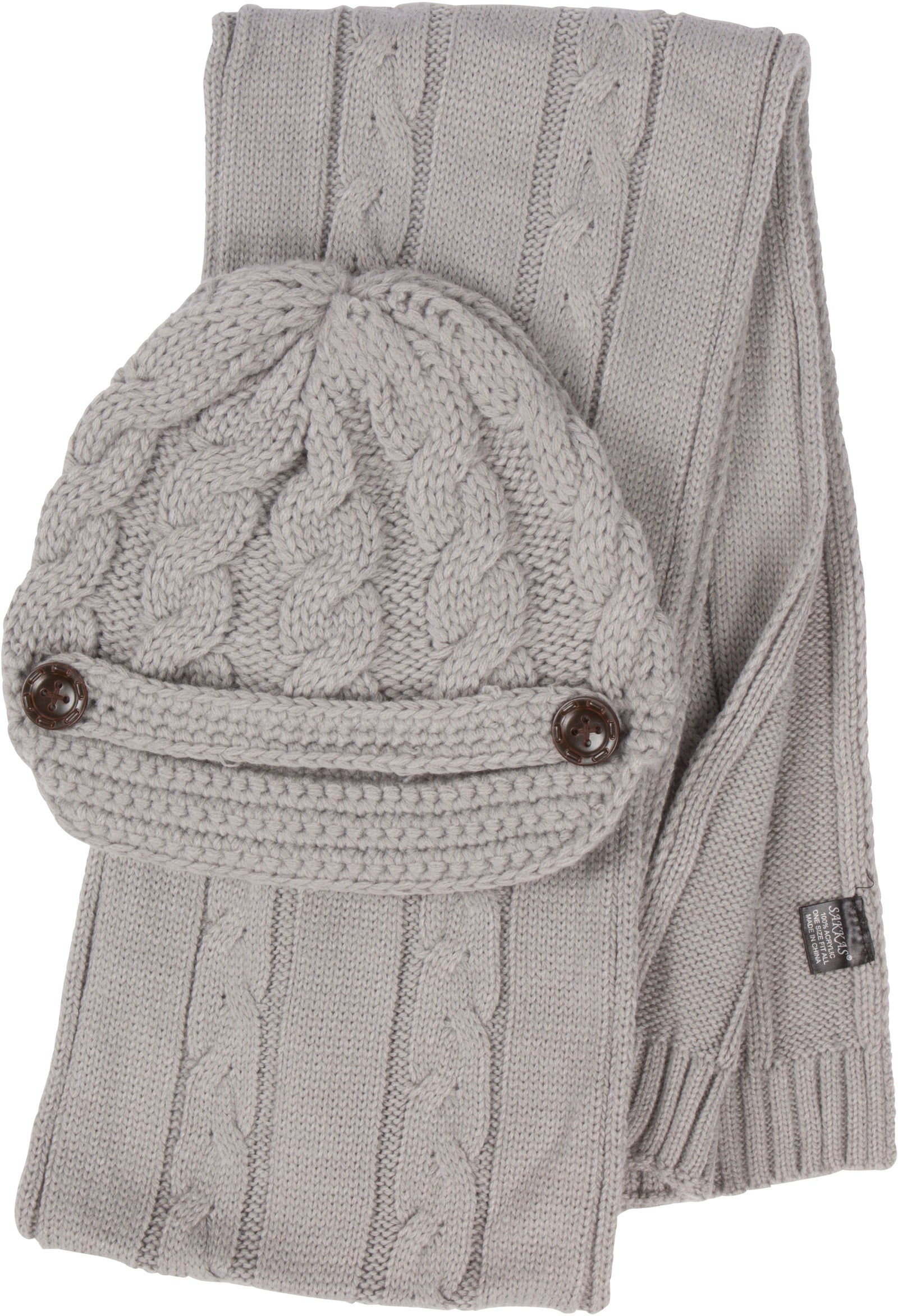 Conjunto de gorro, bufanda y visera de punto con cable y botón para mujer de Sakkas (2 piezas)