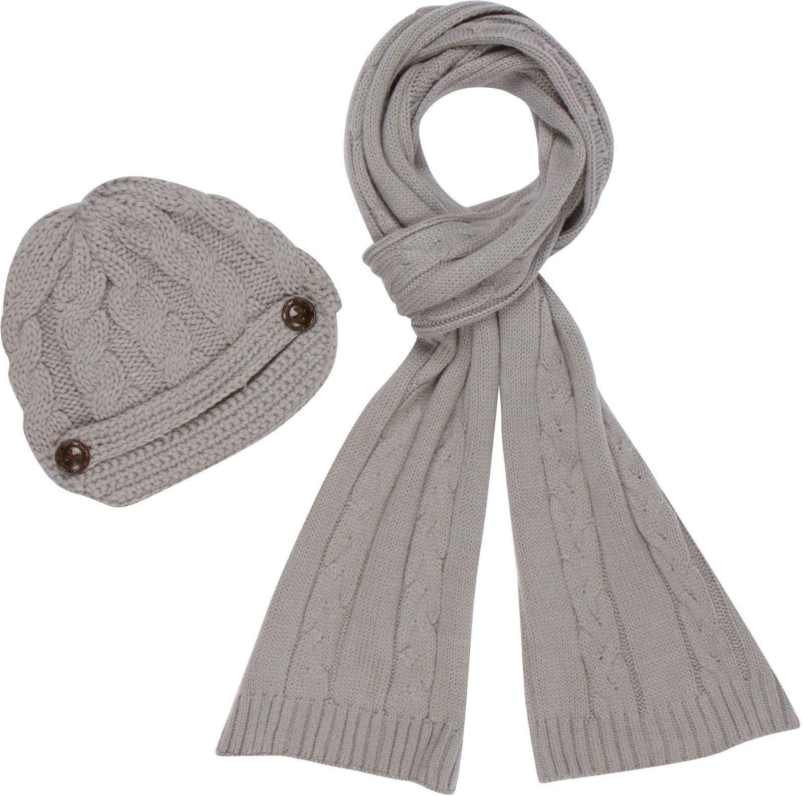 Conjunto de gorro, bufanda y visera de punto con cable y botón para mujer de Sakkas (2 piezas)