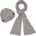 Conjunto de gorro, bufanda y visera de punto con cable y botón para mujer de Sakkas (2 piezas)