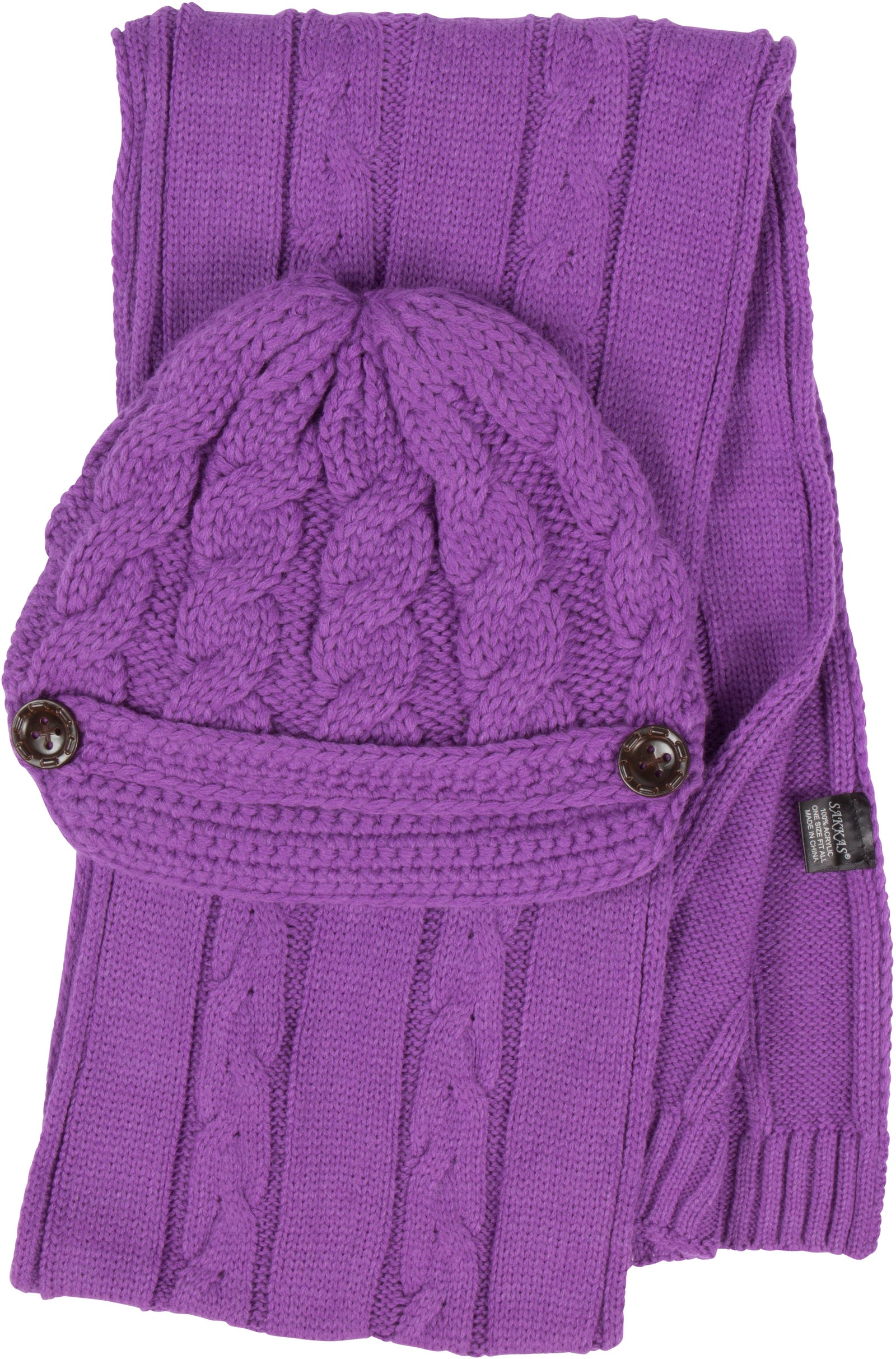 Conjunto de gorro, bufanda y visera de punto con cable y botón para mujer de Sakkas (2 piezas)