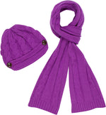 Conjunto de gorro, bufanda y visera de punto con cable y botón para mujer de Sakkas (2 piezas)