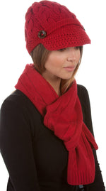 Conjunto de gorro, bufanda y visera de punto con cable y botón para mujer de Sakkas (2 piezas)