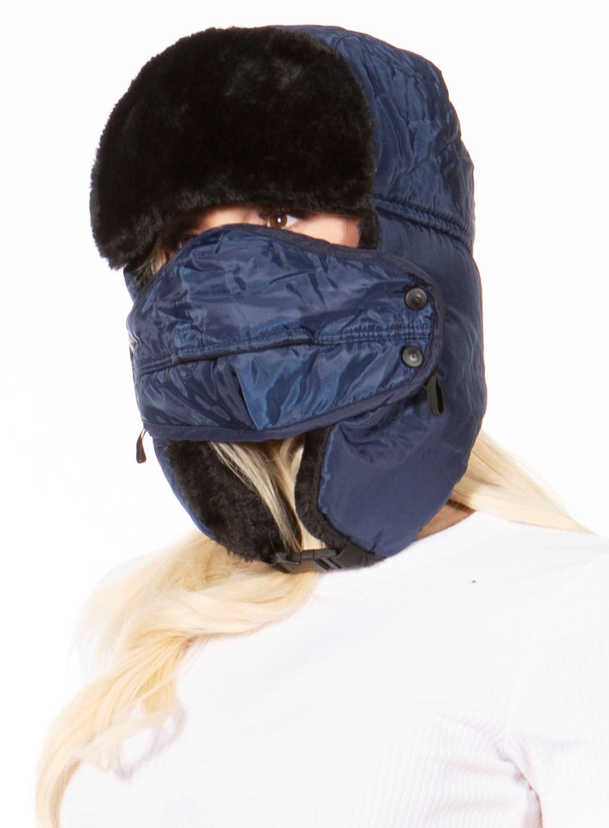 Sombrero de soldado unisex con máscara facial con forro de piel sintética y hebilla ajustable en la barbilla de Sakkas Esty