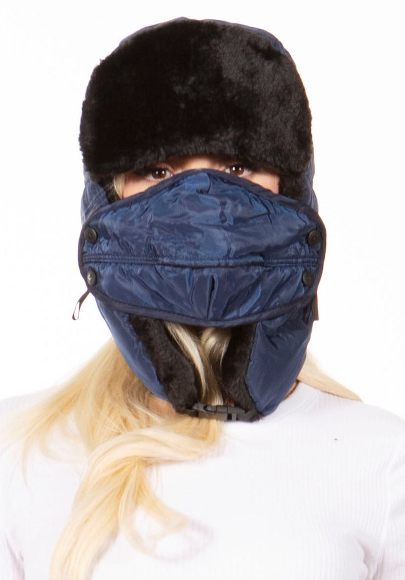 Sombrero de soldado unisex con máscara facial con forro de piel sintética y hebilla ajustable en la barbilla de Sakkas Esty
