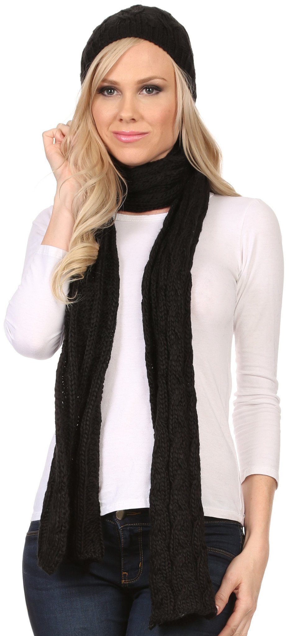 Conjunto de gorro y bufanda unisex Sakkas Aaric con pompón de punto trenzado