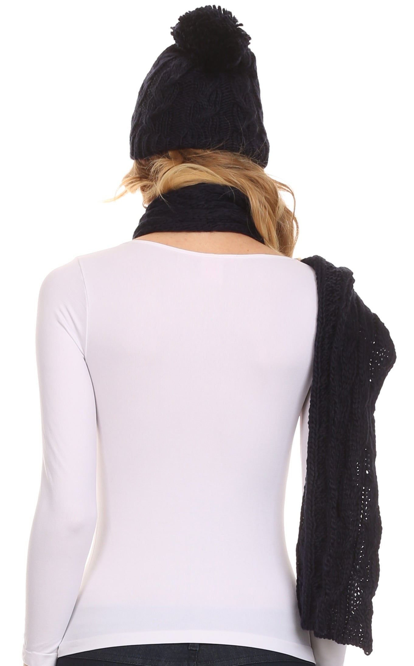 Conjunto de gorro y bufanda unisex Sakkas Aaric con pompón de punto trenzado