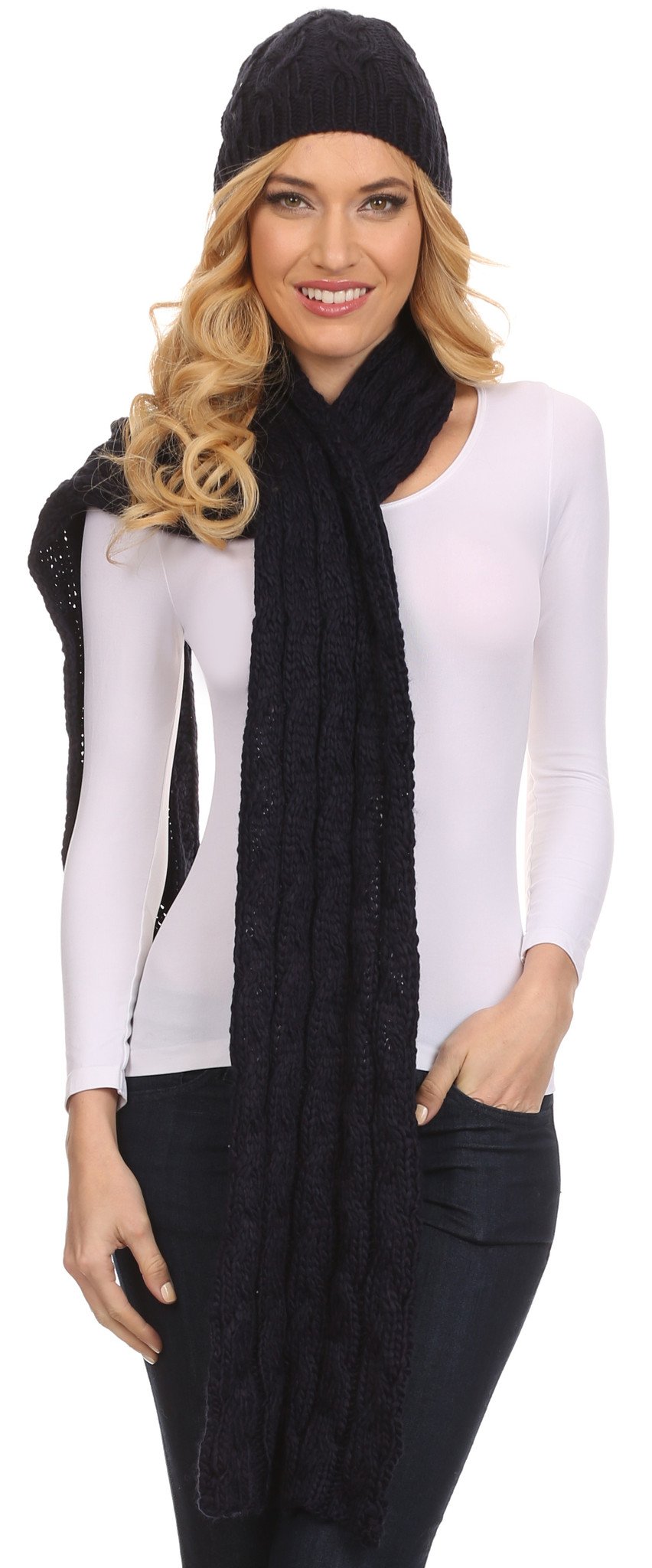 Conjunto de gorro y bufanda unisex Sakkas Aaric con pompón de punto trenzado