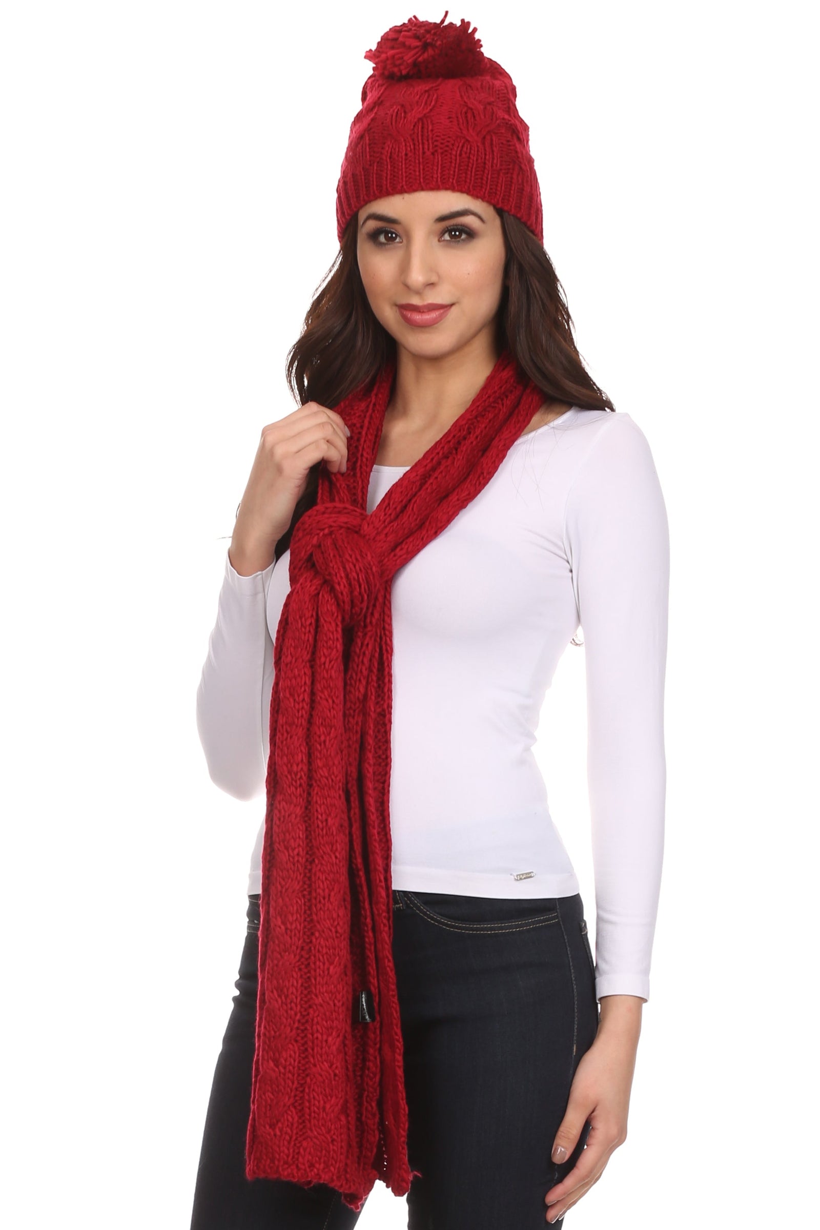 Conjunto de gorro y bufanda unisex Sakkas Aaric con pompón de punto trenzado