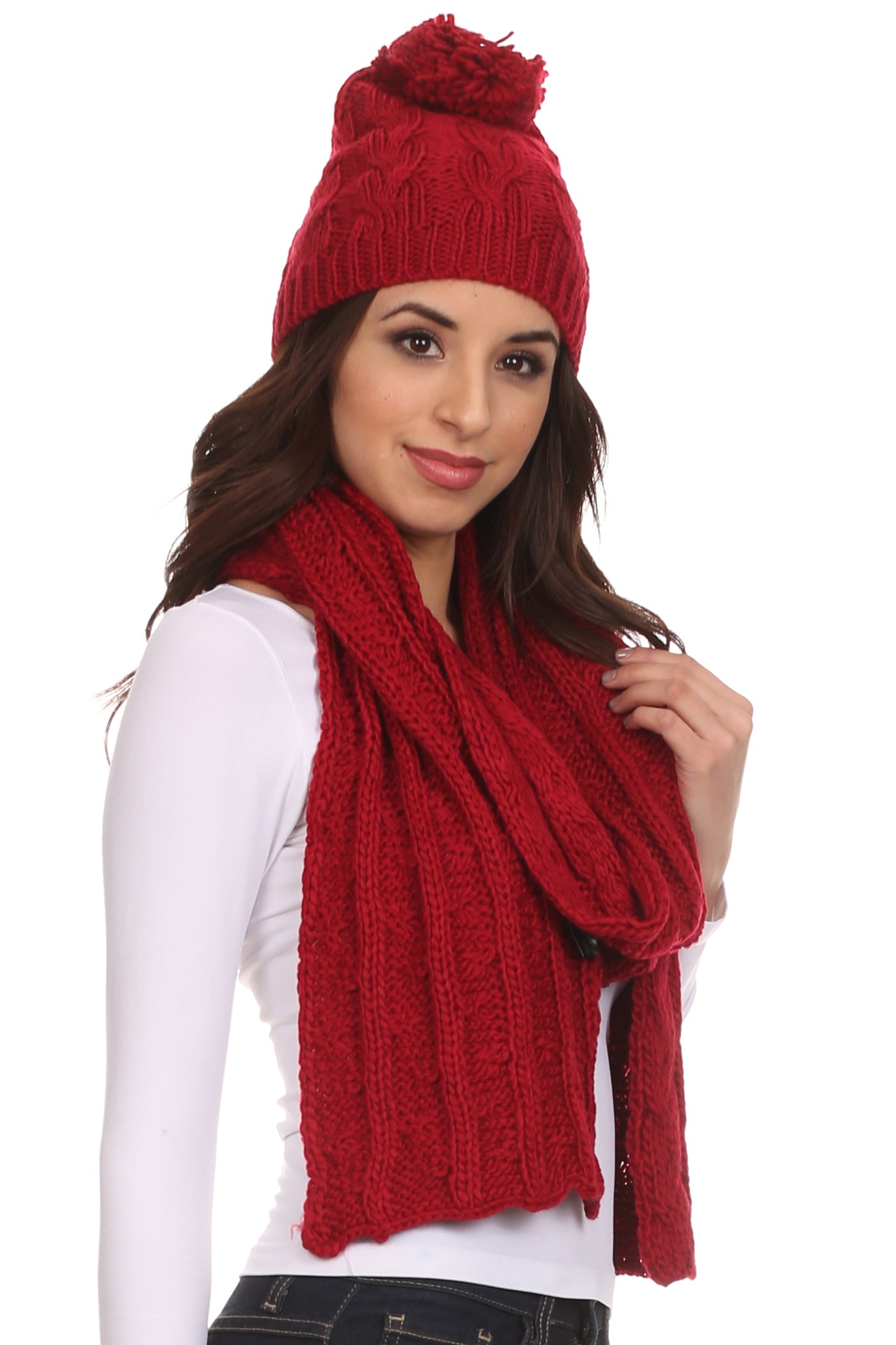 Conjunto de gorro y bufanda unisex Sakkas Aaric con pompón de punto trenzado