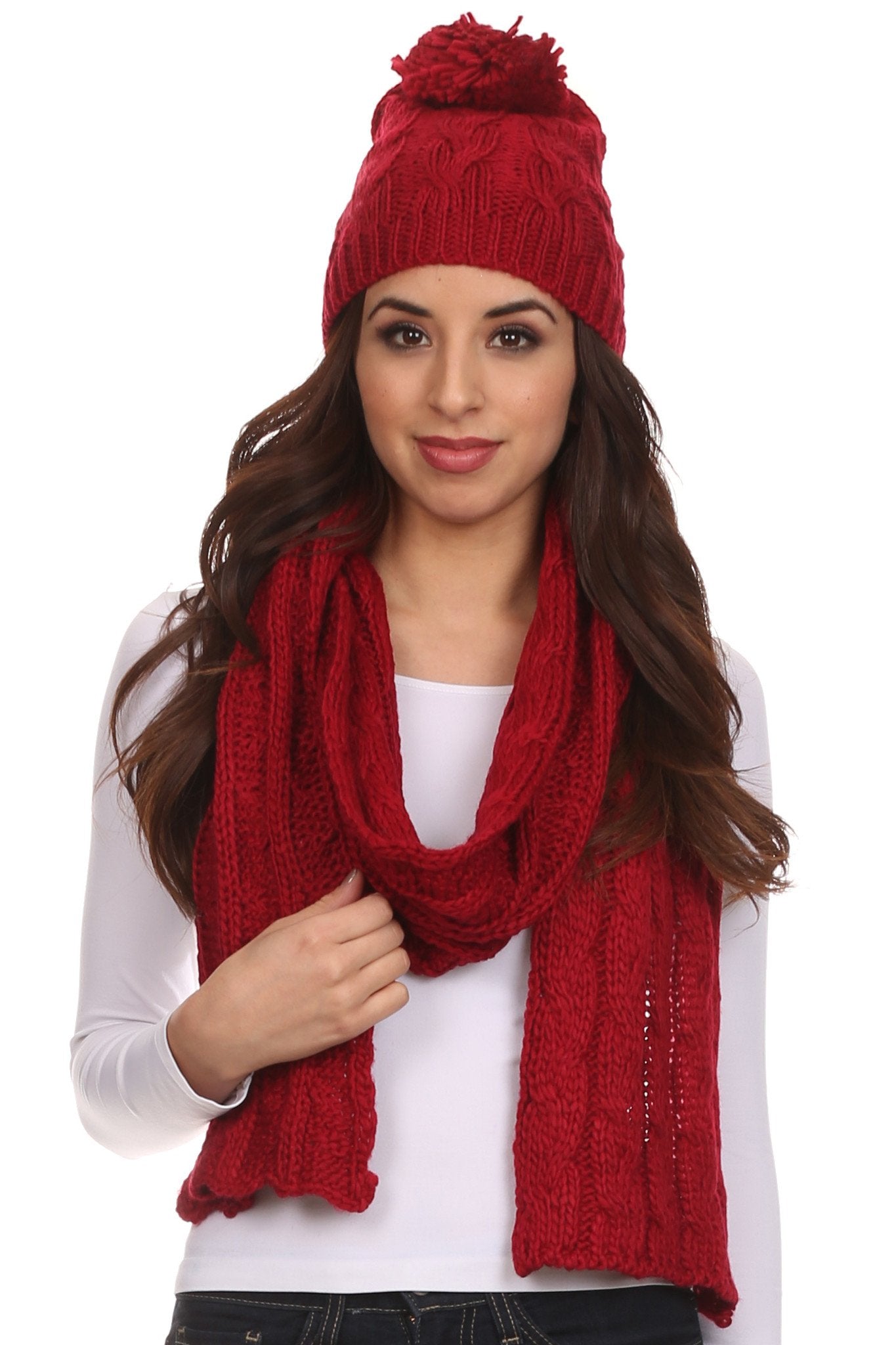 Conjunto de gorro y bufanda unisex Sakkas Aaric con pompón de punto trenzado