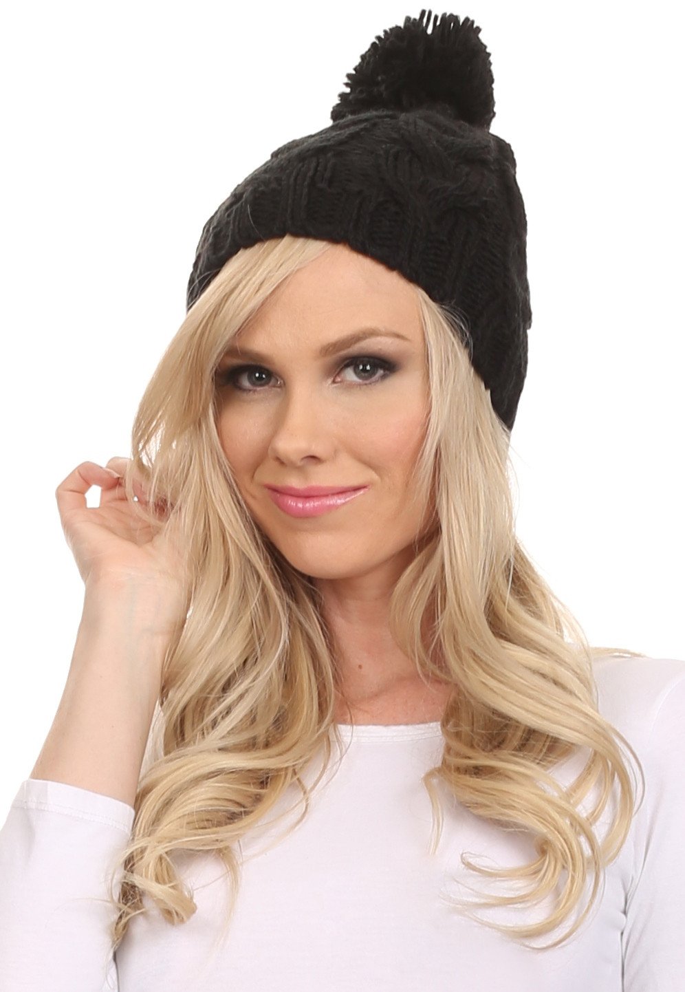 Gorro unisex de punto trenzado con pompón y borlas Sakkas Tabb