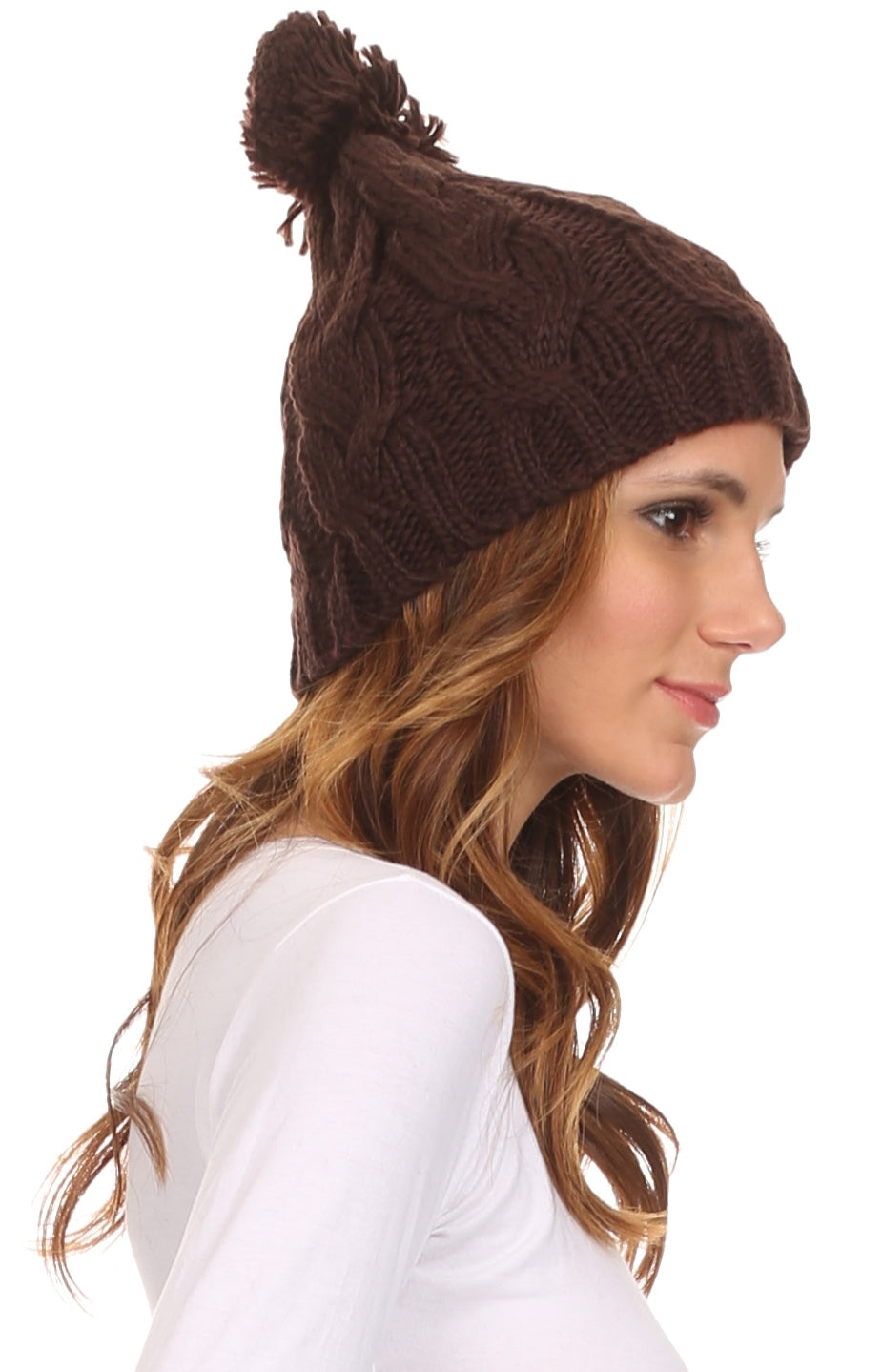 Gorro unisex de punto trenzado con pompón y borlas Sakkas Tabb