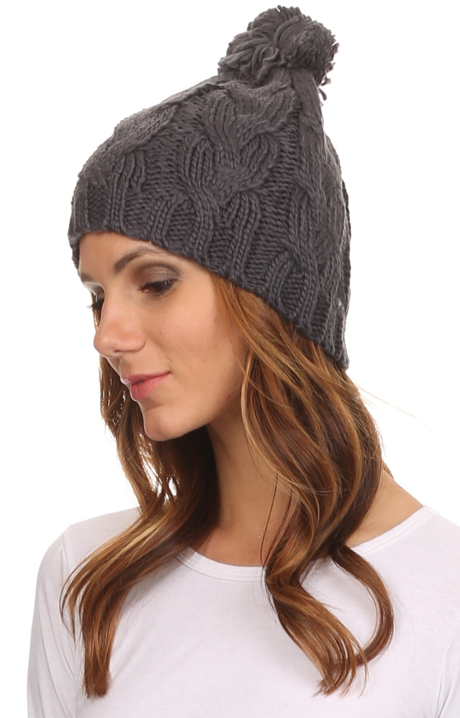 Gorro unisex de punto trenzado con pompón y borlas Sakkas Tabb