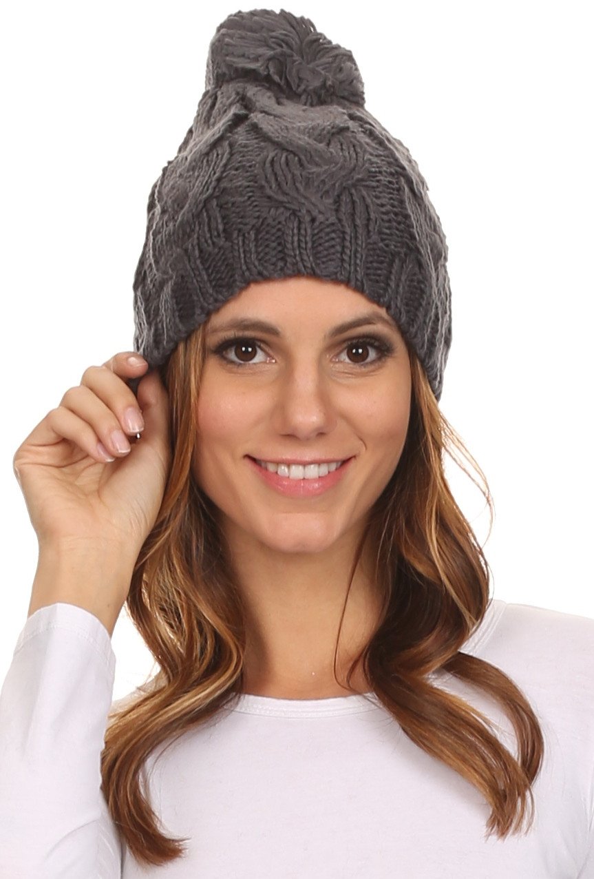 Gorro unisex de punto trenzado con pompón y borlas Sakkas Tabb