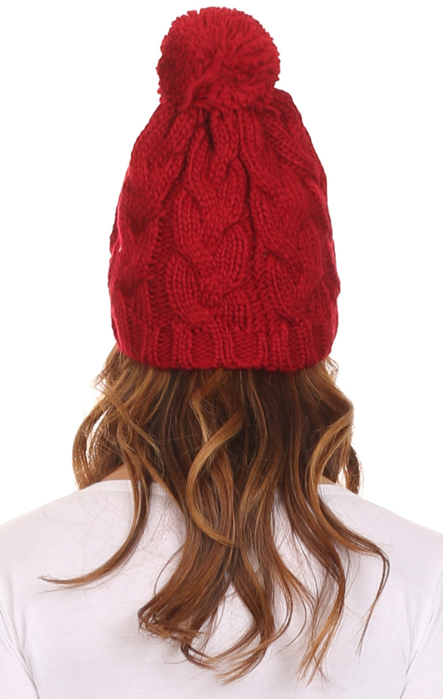 Gorro unisex de punto trenzado con pompón y borlas Sakkas Tabb