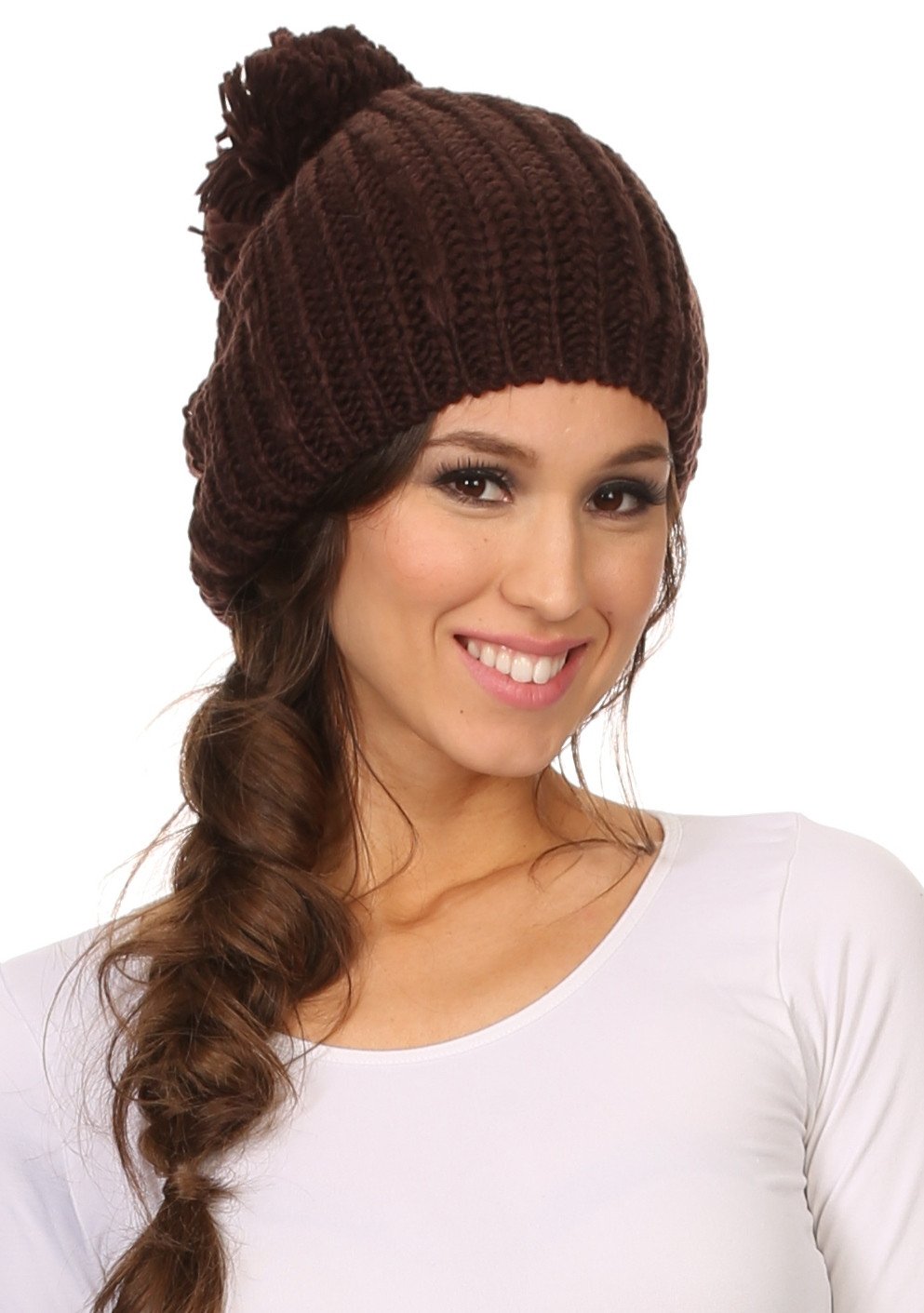 Gorro unisex Sakkas Lax de punto trenzado ancho con pompón grande