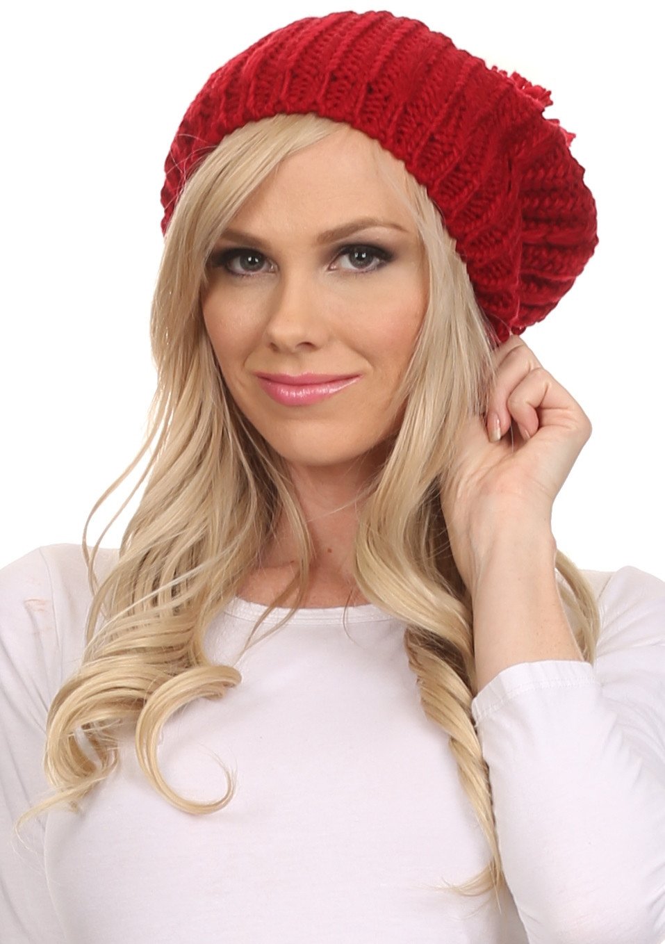 Gorro unisex Sakkas Lax de punto trenzado ancho con pompón grande