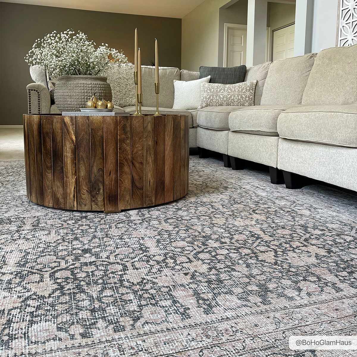 Alfombra lavable de pelo plano vintage Hedda