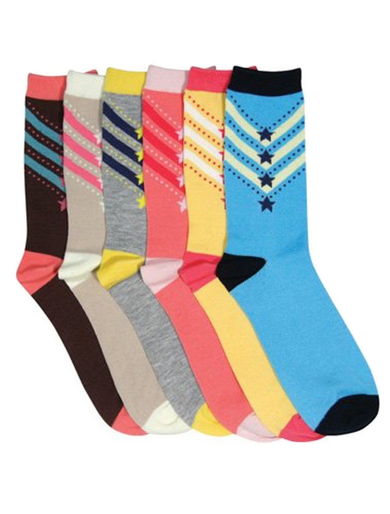 Calcetines Sakkas de mezcla de poliéster, suaves y elásticos, con estampado de tripulación, para mujer, paquete surtido de 6