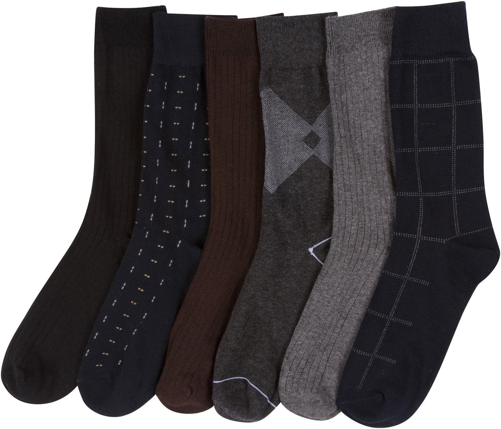 Calcetines de vestir Sakkas de mezcla de algodón para hombre, con estampado y canalé, paquete económico de 6