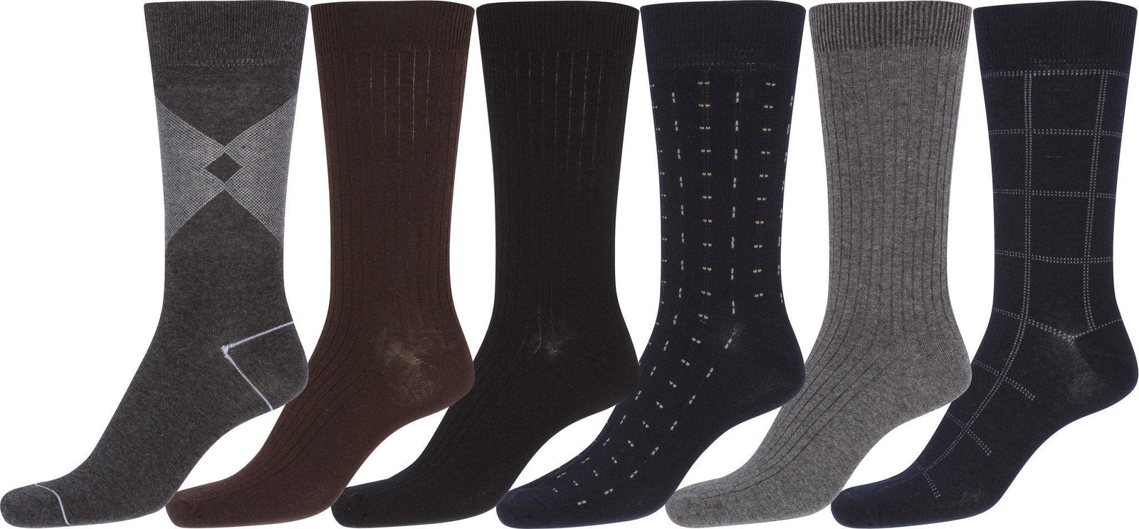 Calcetines de vestir Sakkas de mezcla de algodón para hombre, con estampado y canalé, paquete económico de 6