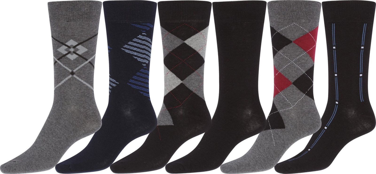 Calcetines de vestir Sakkas de mezcla de algodón para hombre, con estampado y canalé, paquete económico de 6