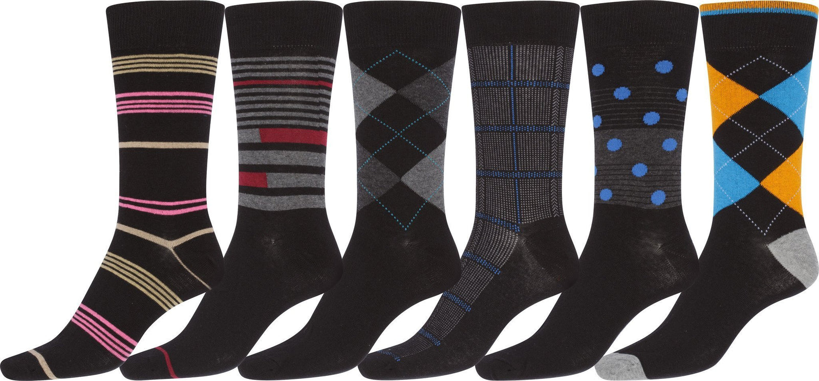 Calcetines de vestir Sakkas de mezcla de algodón para hombre, con estampado y canalé, paquete económico de 6