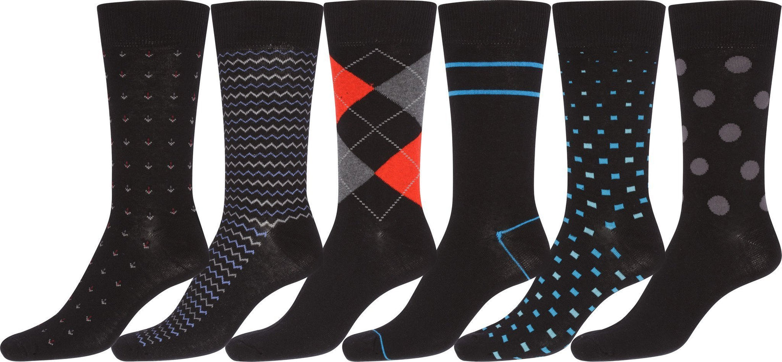 Calcetines de vestir Sakkas de mezcla de algodón para hombre, con estampado y canalé, paquete económico de 6